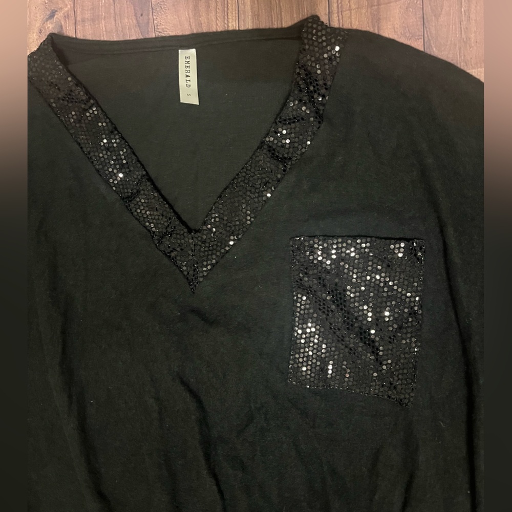 Black Sequin Detail Top